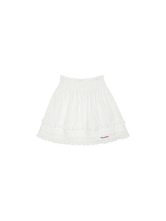 Embroidered Lace Trim Pleated Hem Skirt