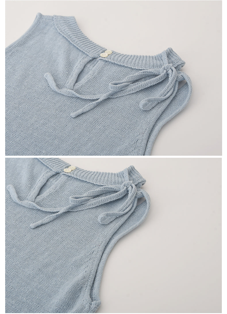 Tie Strap Cutout Shoulder Sleeveless Knit Top