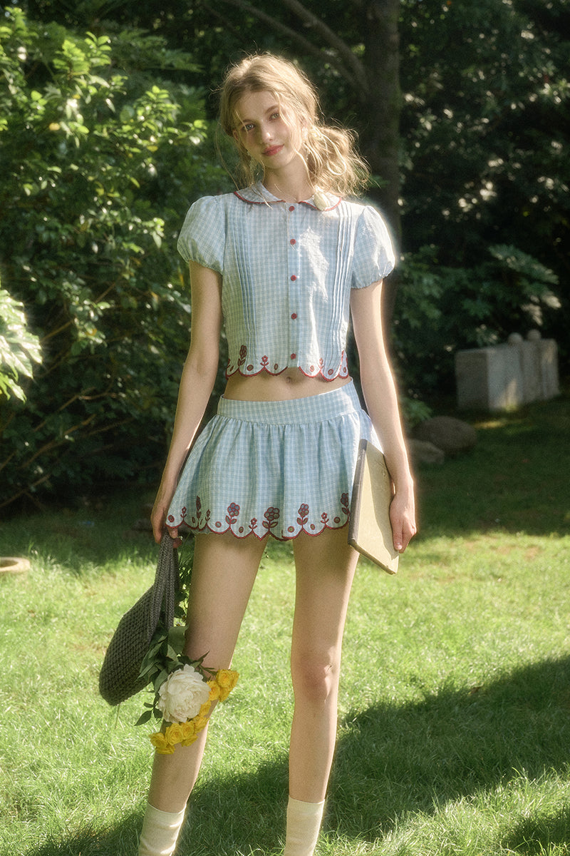 Scalloped Floral Gingham Two-Tone Set-Up