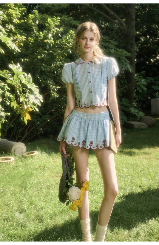 Scalloped Floral Gingham Two-Tone Set-Up