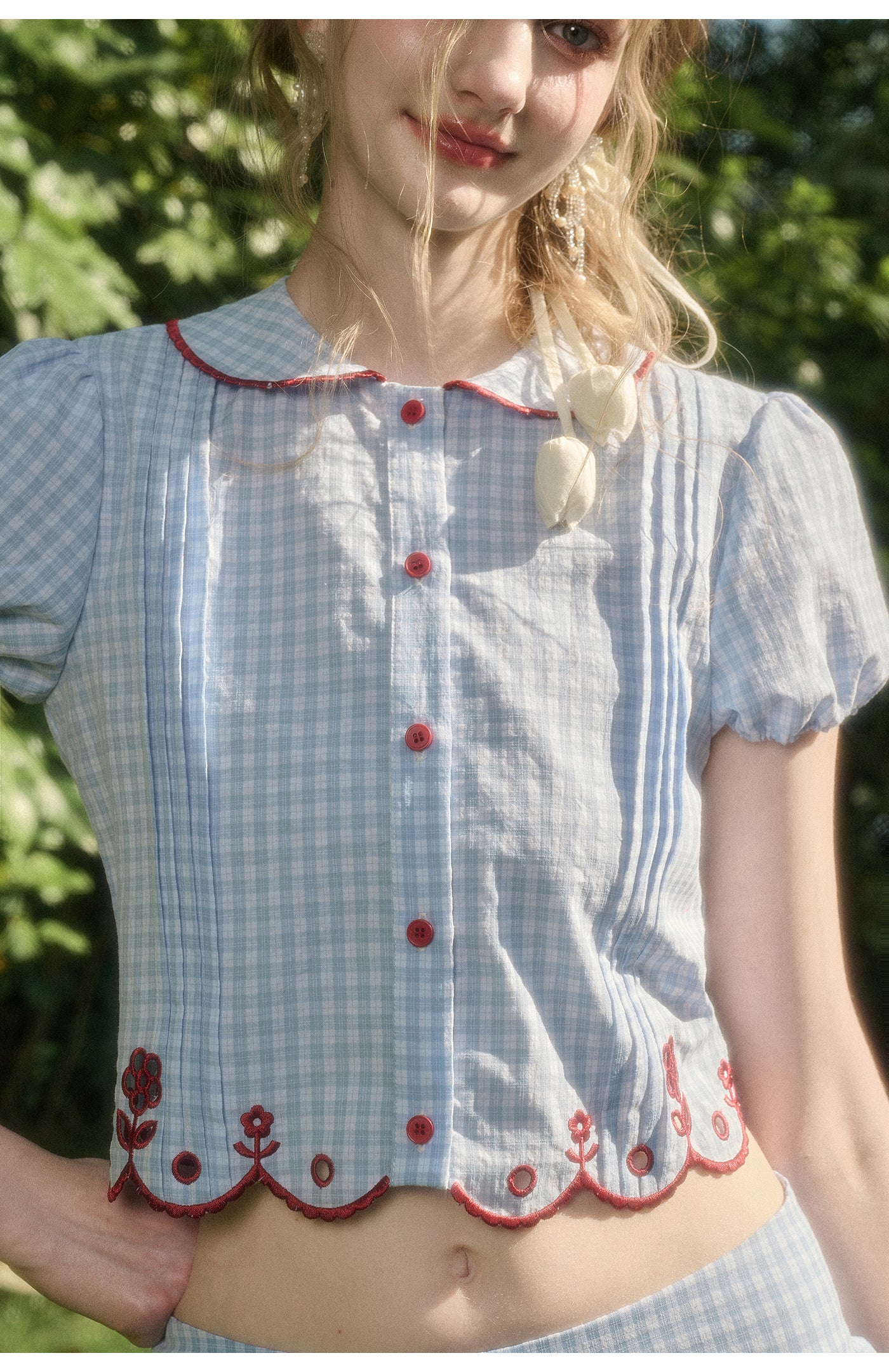 Scalloped Floral Gingham Two-Tone Set-Up