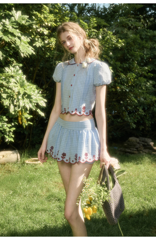 Scalloped Floral Gingham Two-Tone Set-Up