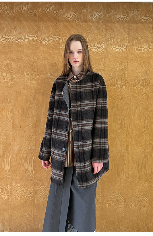 Plaid Wool Blend Double Layer Coat With Matching Scarf
