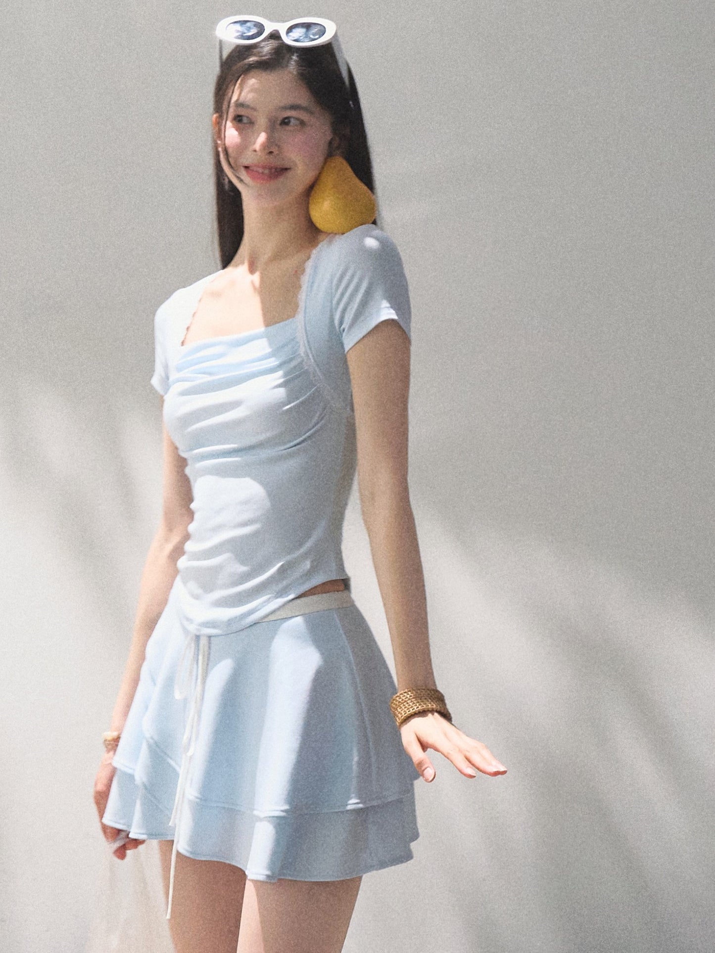 Lace-Trimmed T-Shirt & Tiered Mini Skirt