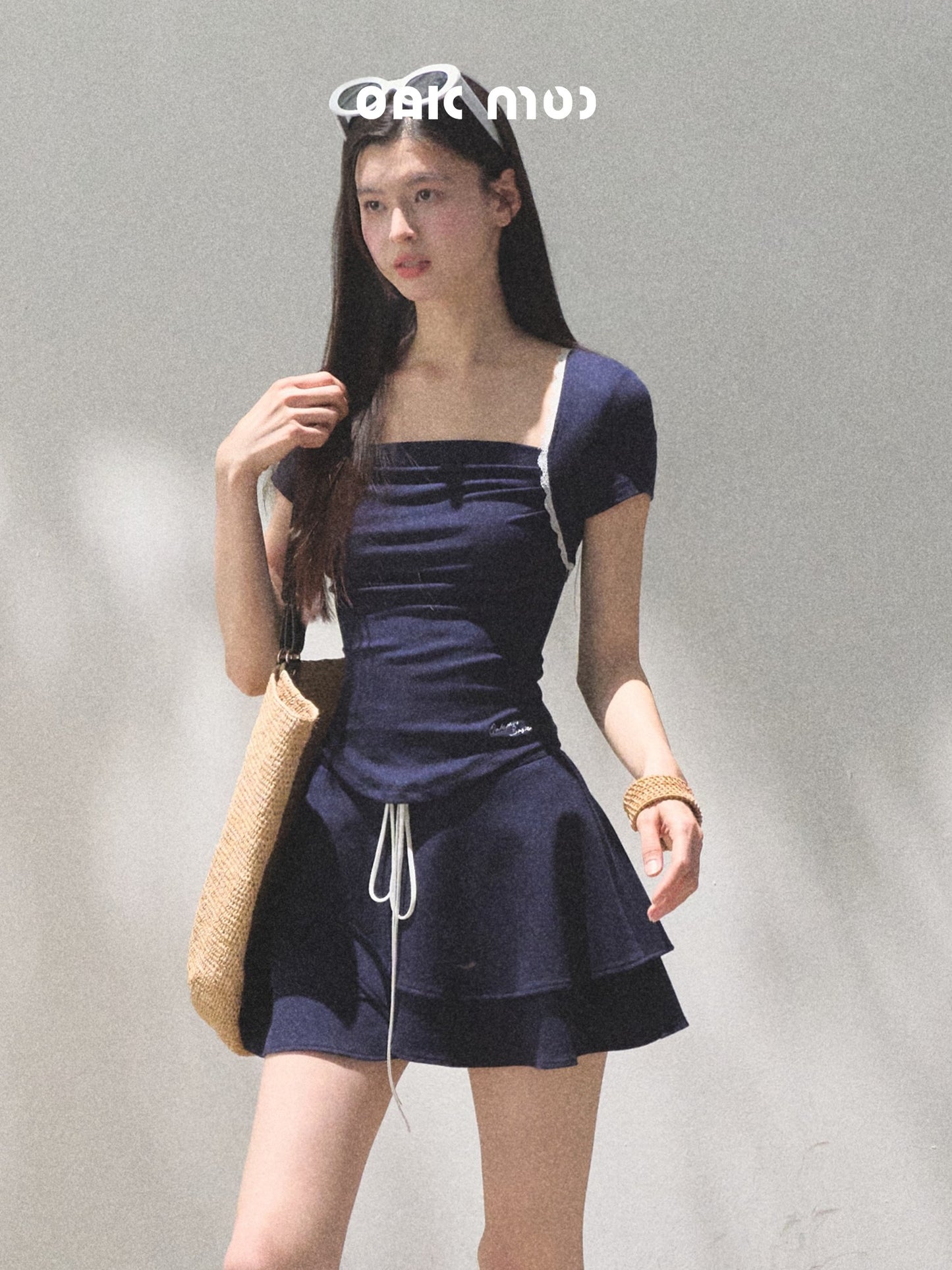 Lace-Trimmed T-Shirt & Tiered Mini Skirt