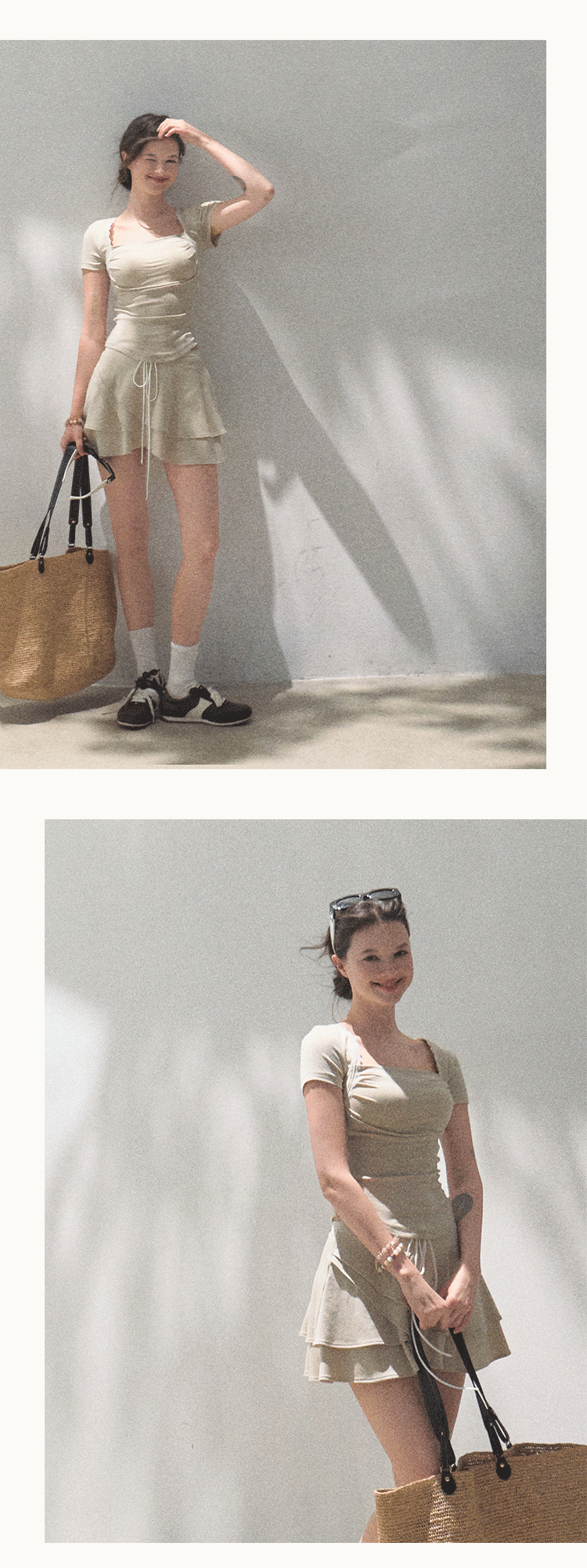 Lace-Trimmed T-Shirt & Tiered Mini Skirt