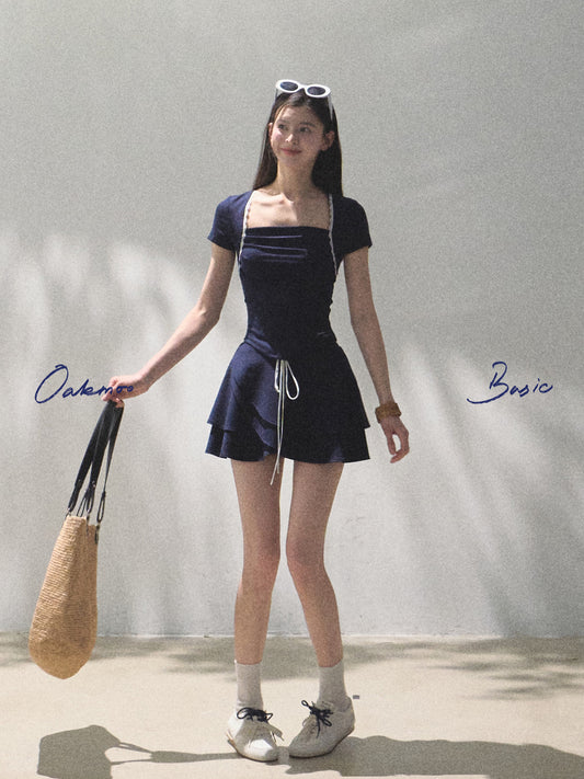 Lace-Trimmed T-Shirt & Tiered Mini Skirt