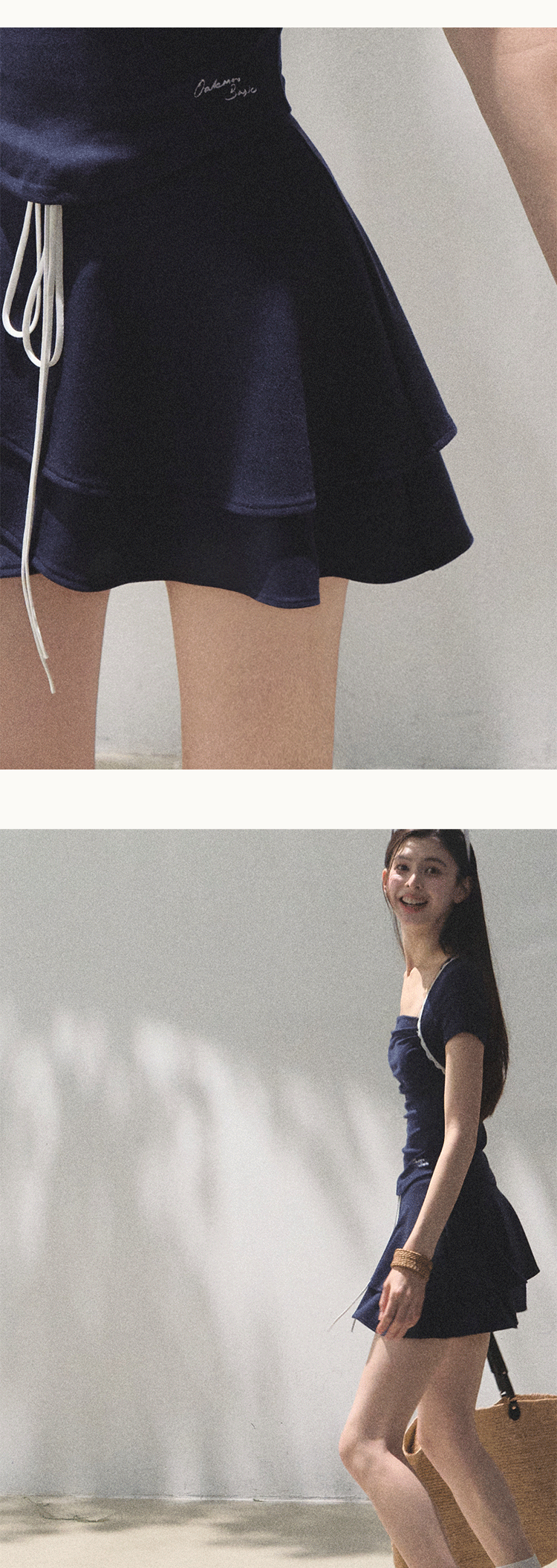 Lace-Trimmed T-Shirt & Tiered Mini Skirt