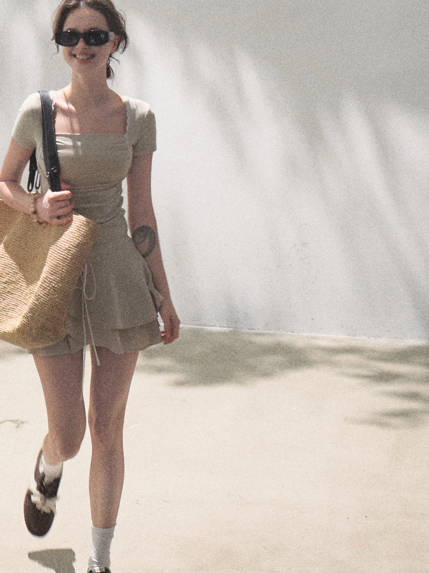 Lace-Trimmed T-Shirt & Tiered Mini Skirt
