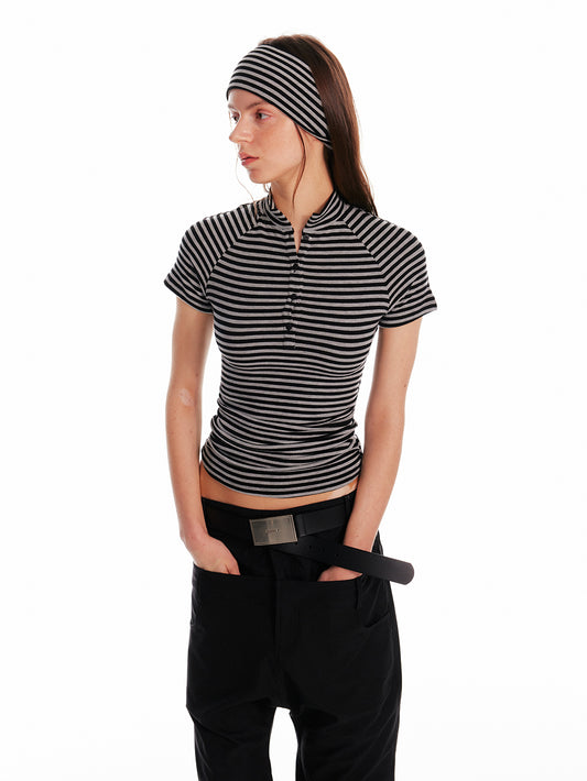 High Neck Cut-Out Back Fitted T-Shirt