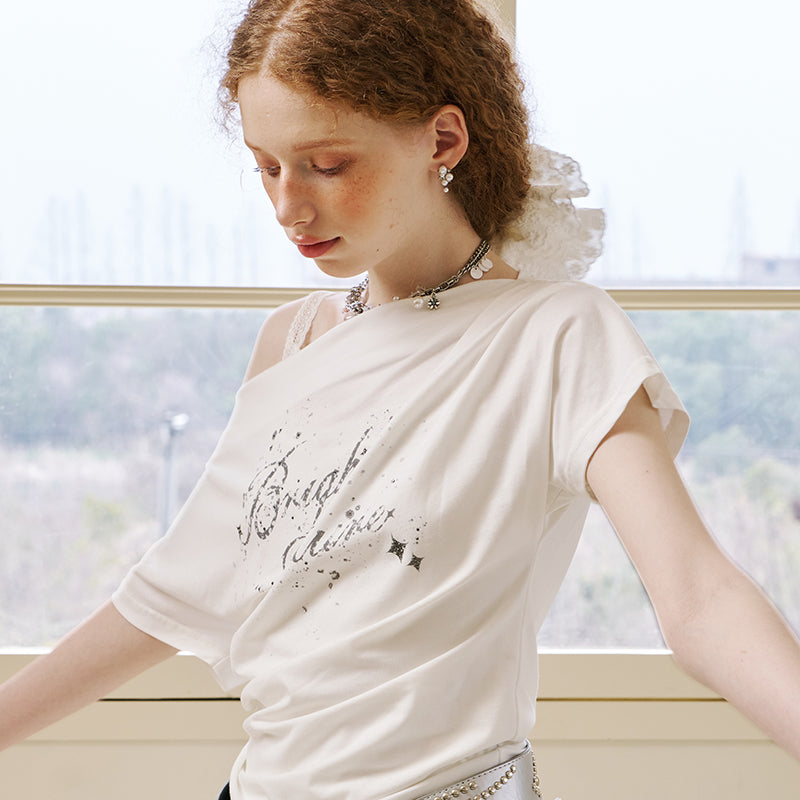 Off-Shoulder Draped Printed Top