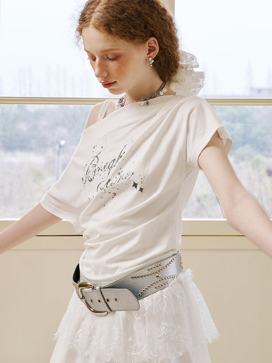 Off-Shoulder Draped Printed Top