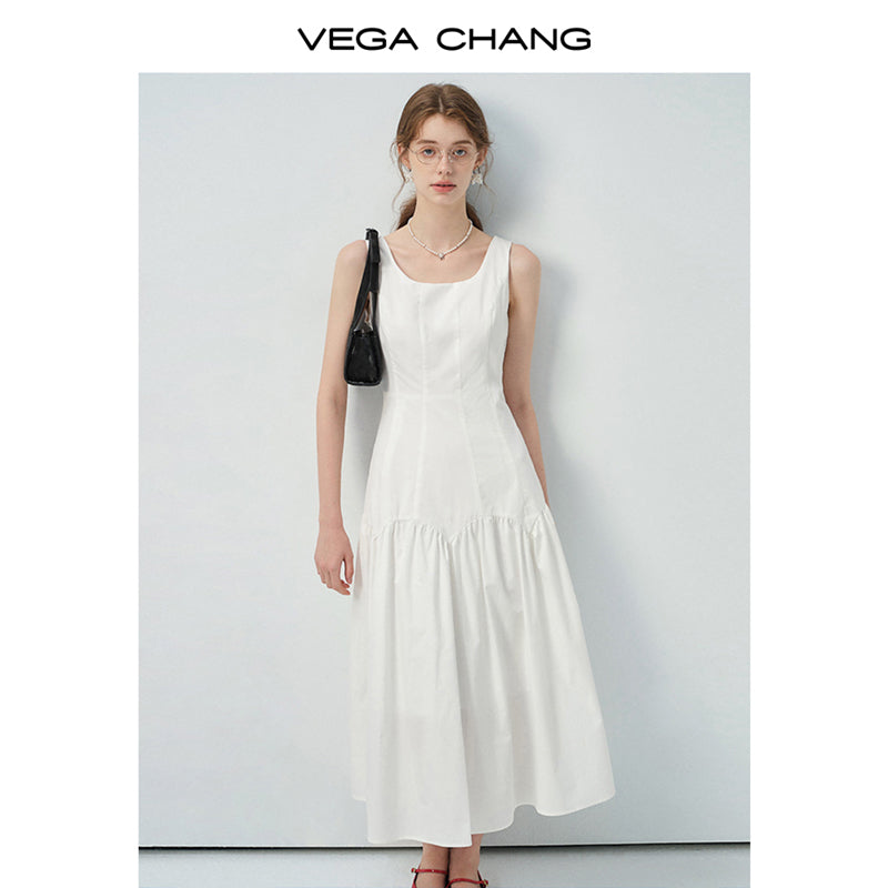 Scalloped Panel Sleeveless Midi Dress