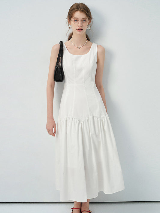 Scalloped Panel Sleeveless Midi Dress