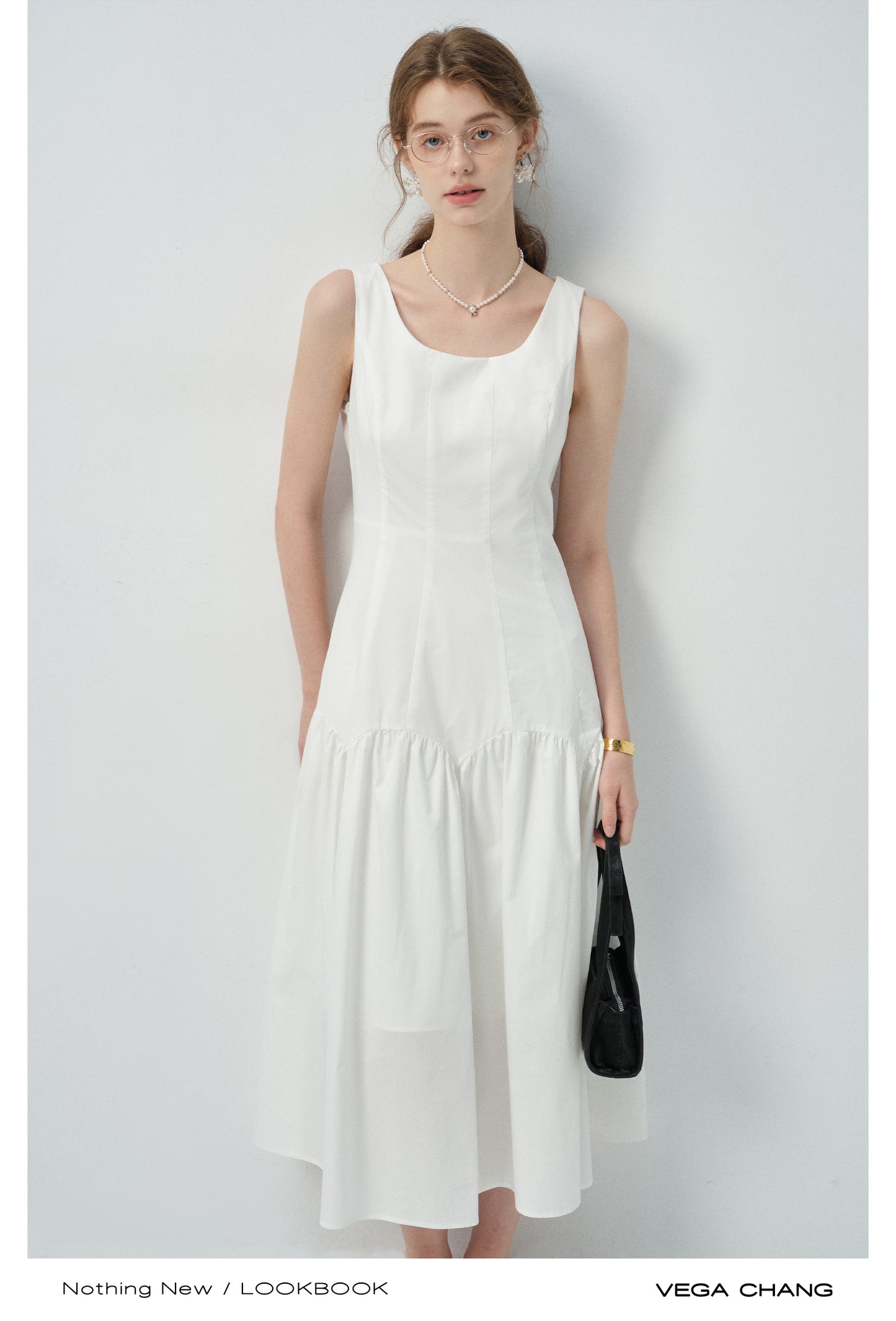 Scalloped Panel Sleeveless Midi Dress