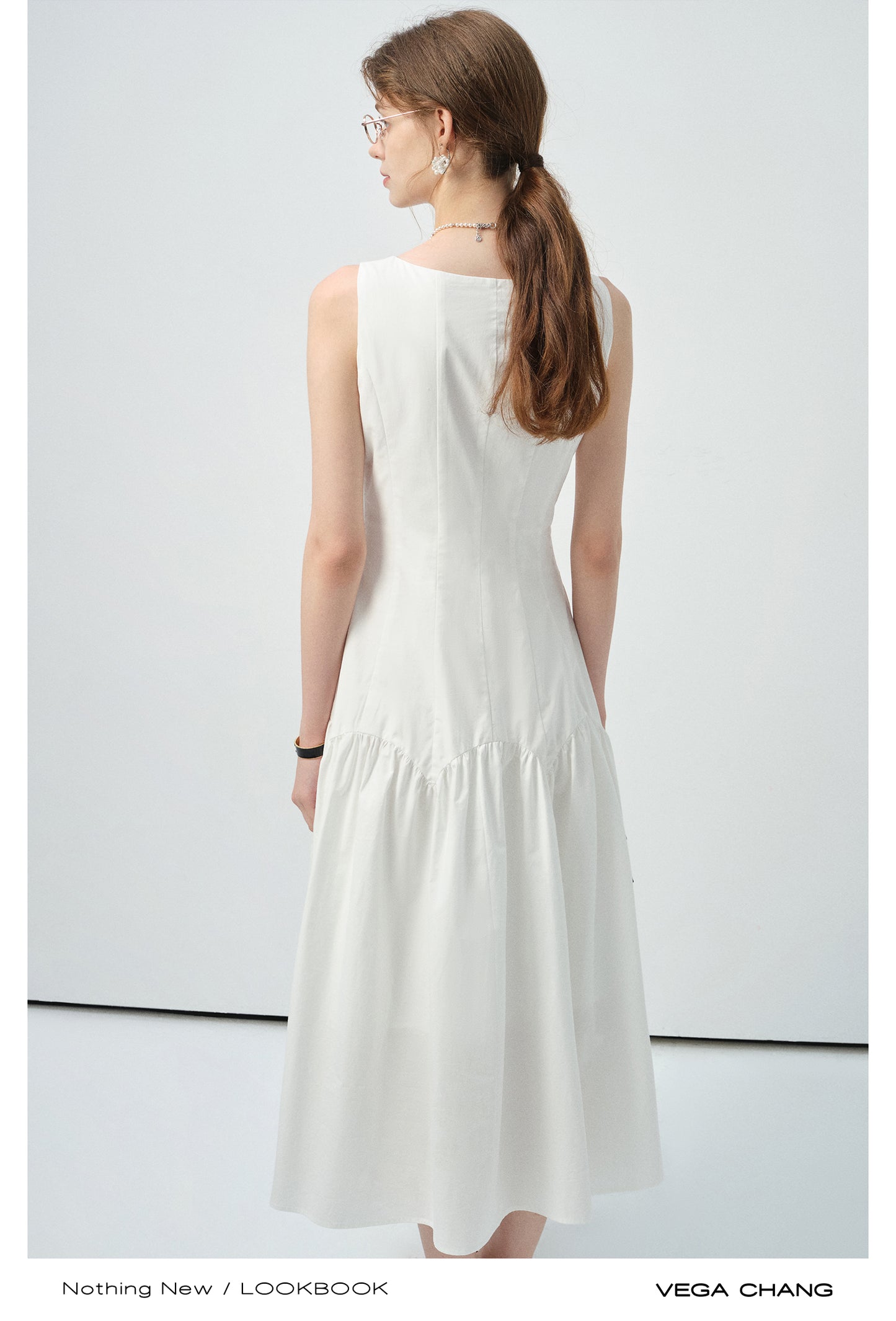 Scalloped Panel Sleeveless Midi Dress