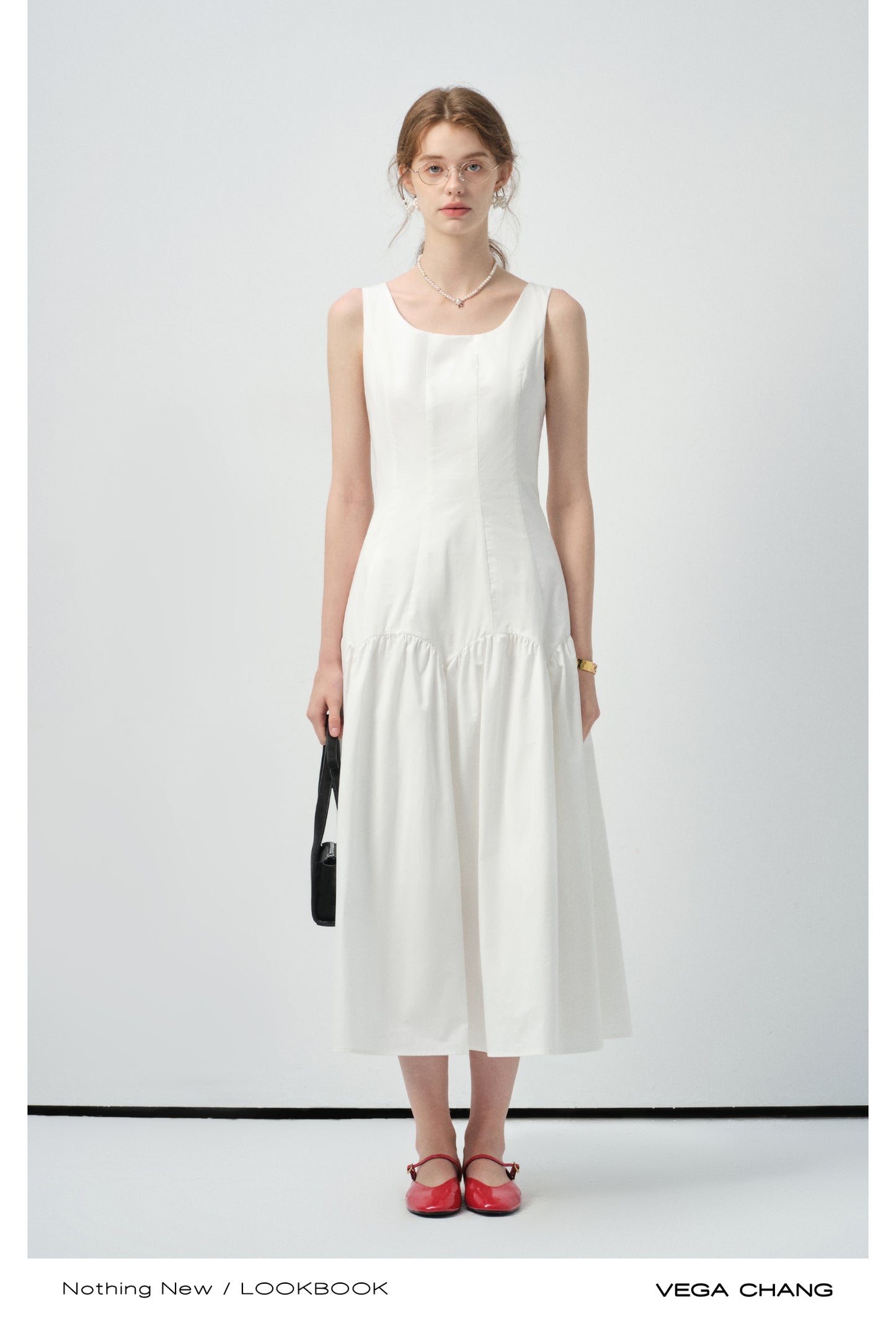Scalloped Panel Sleeveless Midi Dress