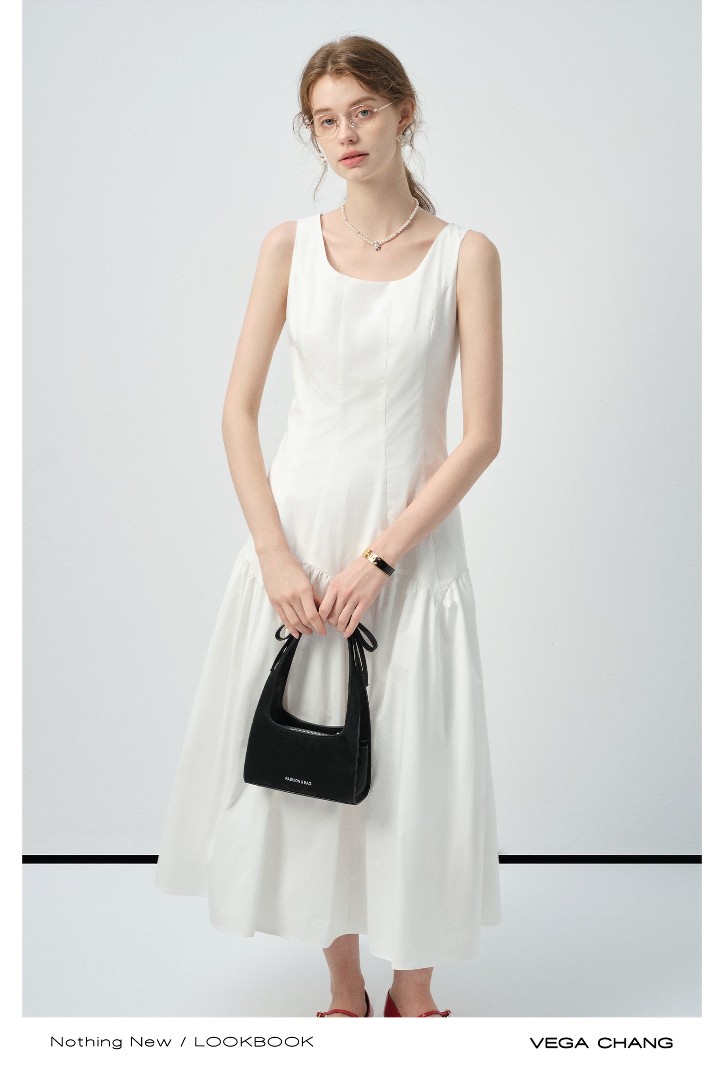 Scalloped Panel Sleeveless Midi Dress
