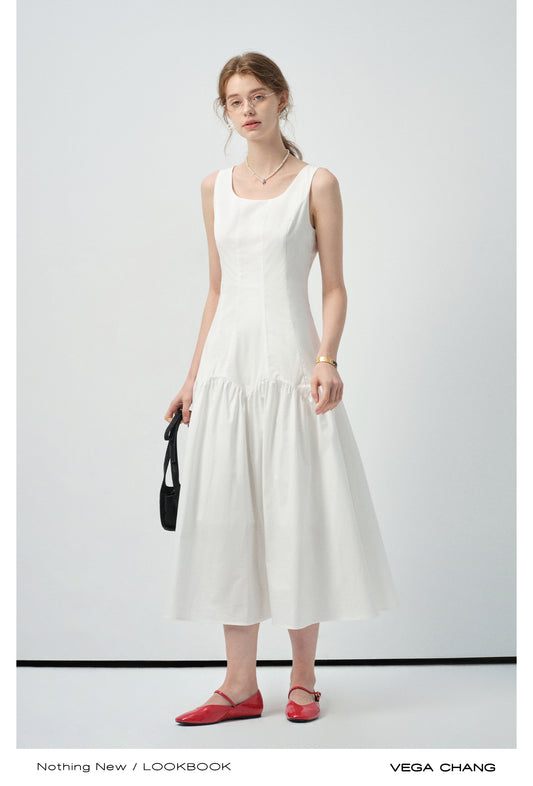 Scalloped Panel Sleeveless Midi Dress