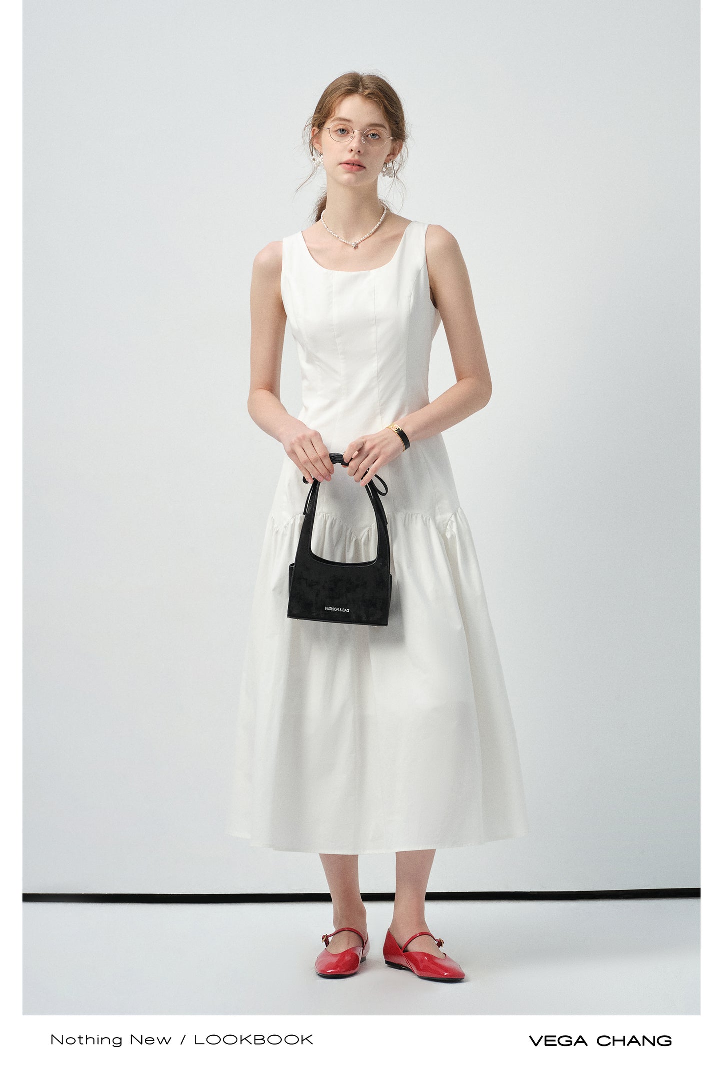 Scalloped Panel Sleeveless Midi Dress
