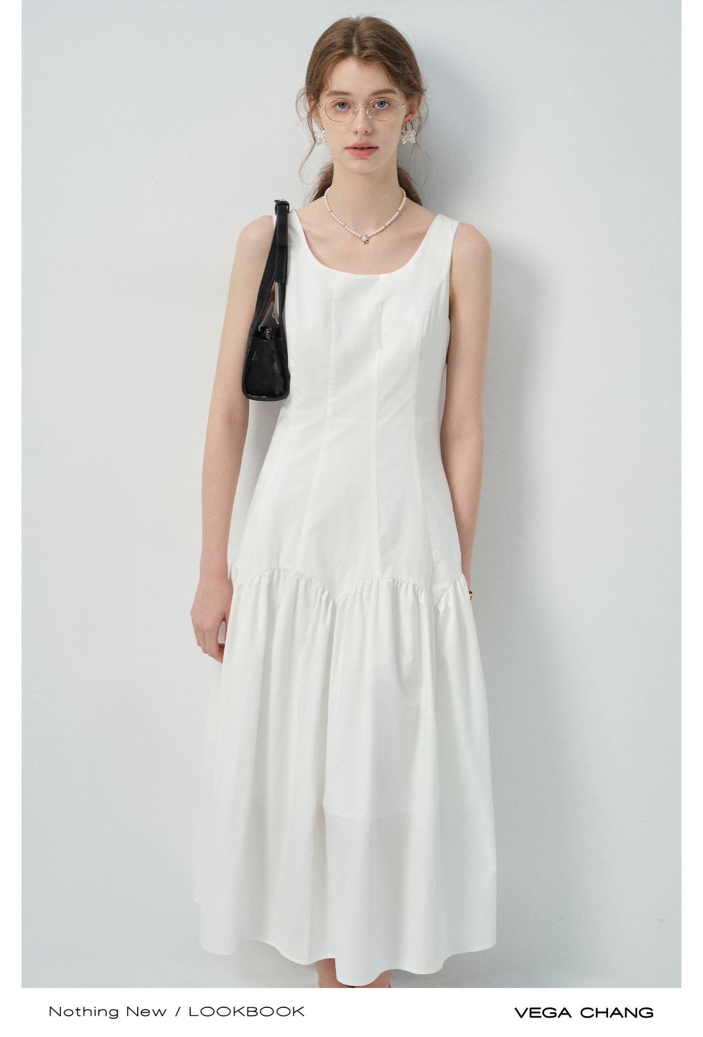 Scalloped Panel Sleeveless Midi Dress