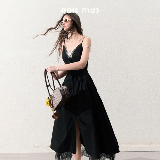 Lace-Detailed Cotton Fit-And-Flare Cami Dress