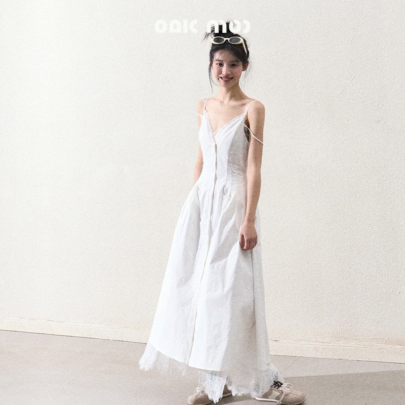 Lace-Detailed Cotton Fit-And-Flare Cami Dress