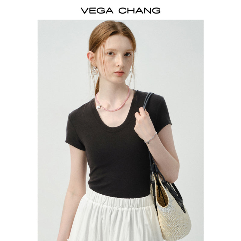 Basic Solid U-Neck Slim T-Shirt