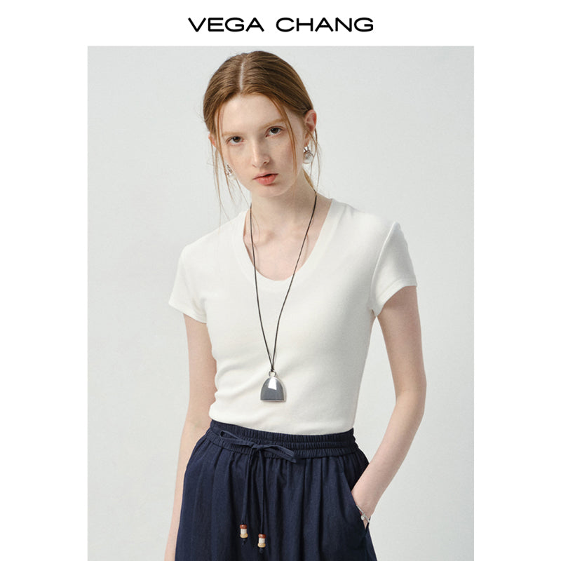 Basic Solid U-Neck Slim T-Shirt