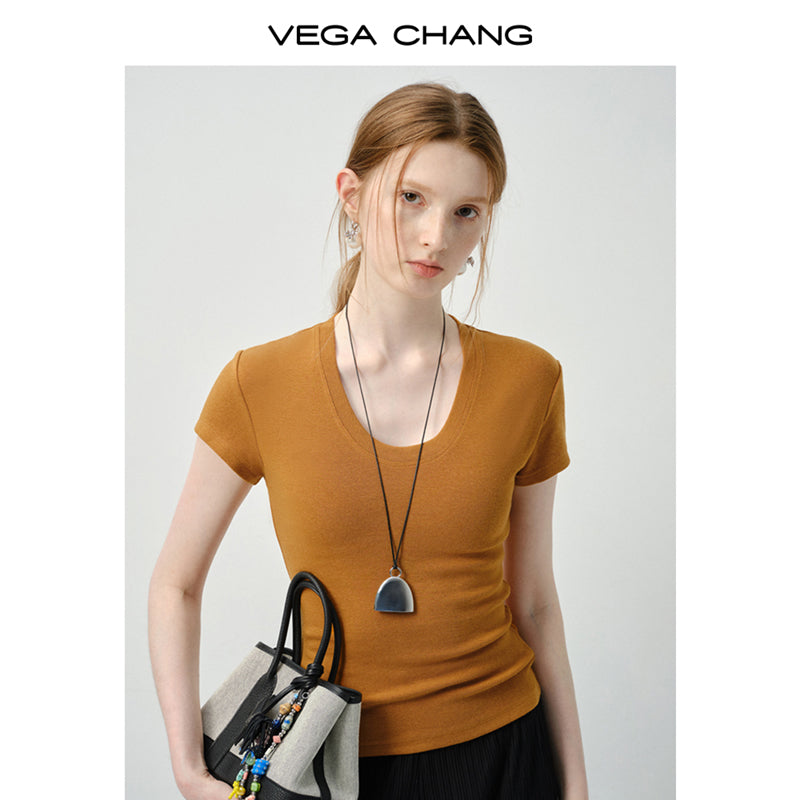 Basic Solid U-Neck Slim T-Shirt