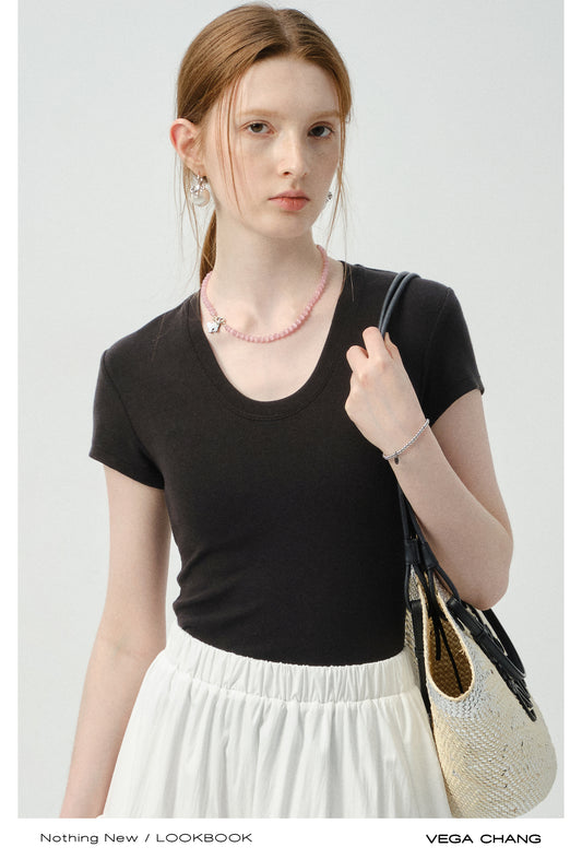 Basic Solid U-Neck Slim T-Shirt