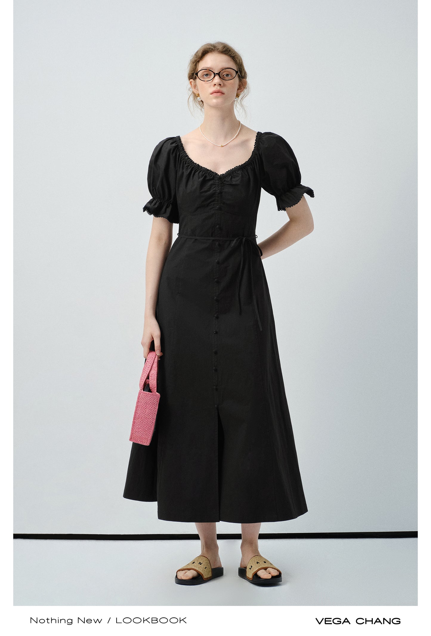 Zip-Up Puff Sleeve Shirt Dress With Slit