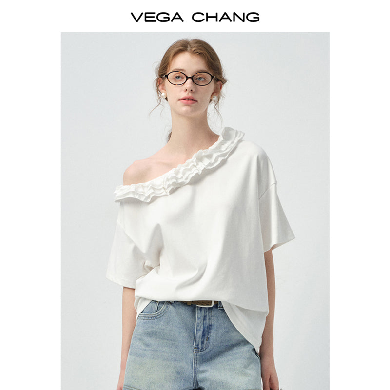 Off-Shoulder Frill Neck Tee