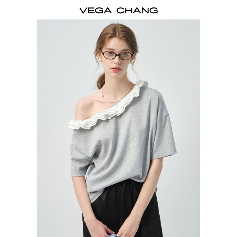 Off-Shoulder Frill Neck Tee