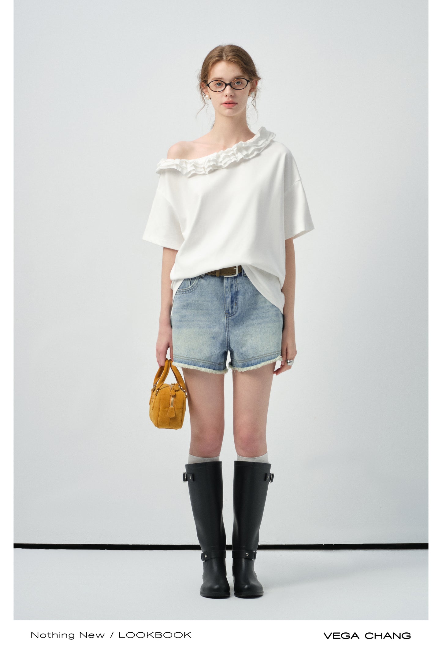 Off-Shoulder Frill Neck Tee