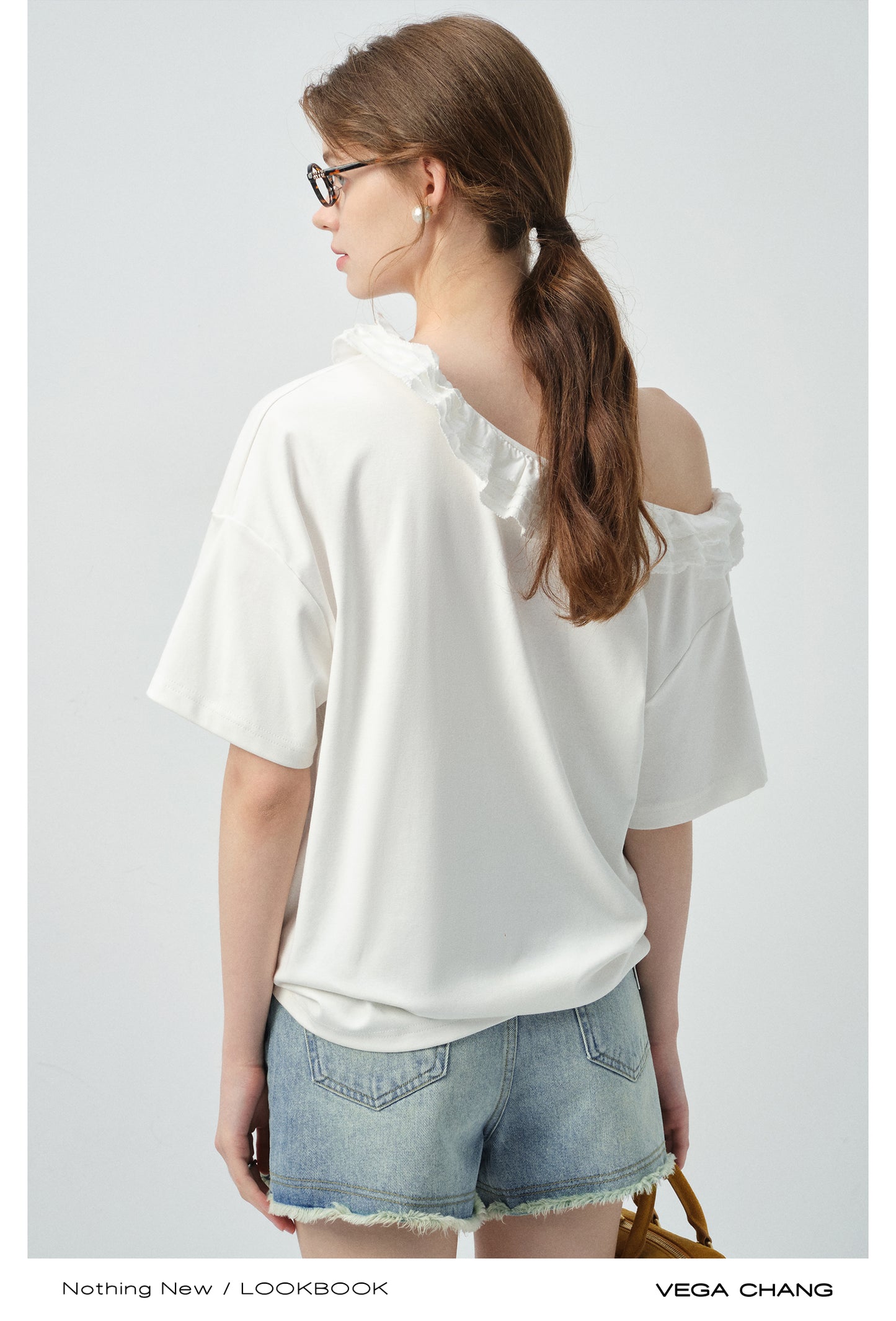 Off-Shoulder Frill Neck Tee