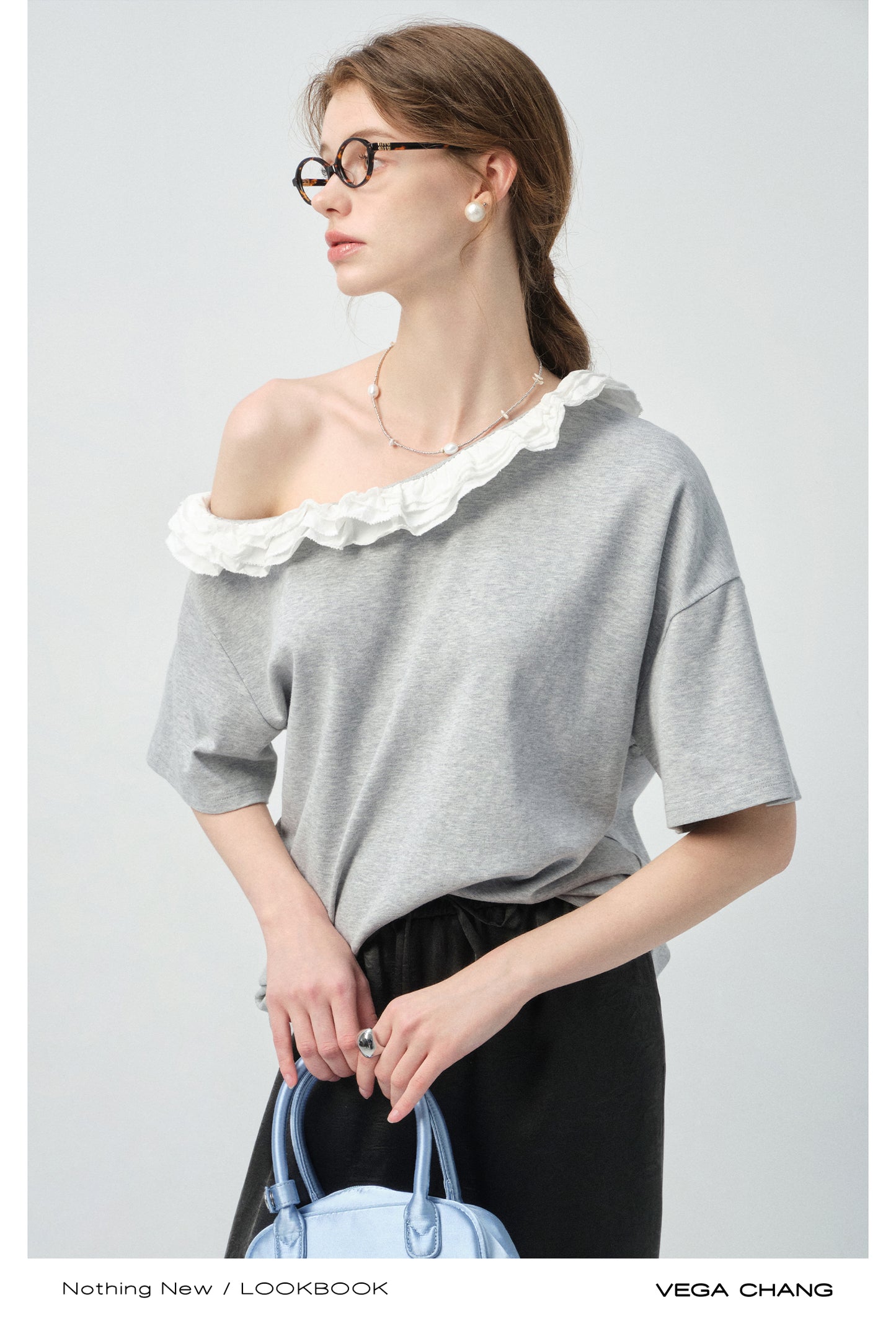 Off-Shoulder Frill Neck Tee
