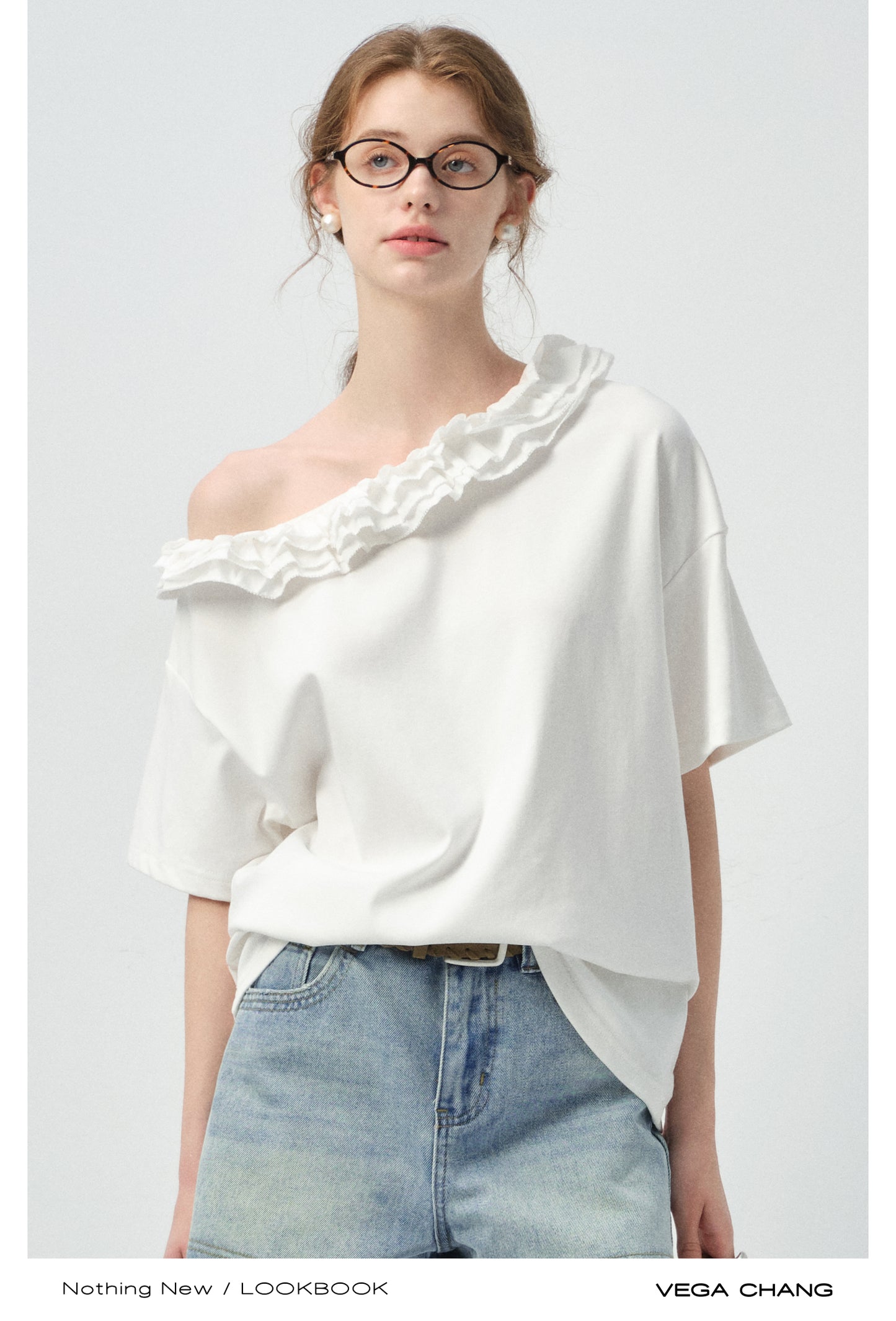 Off-Shoulder Frill Neck Tee