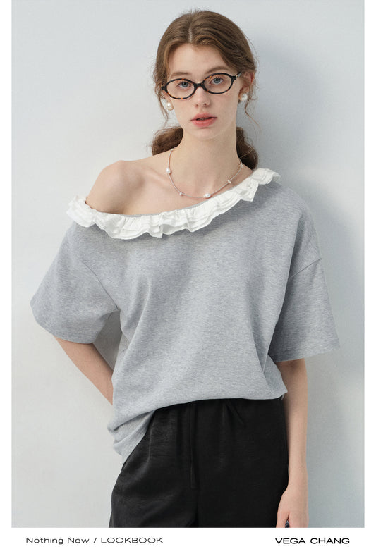 Off-Shoulder Frill Neck Tee