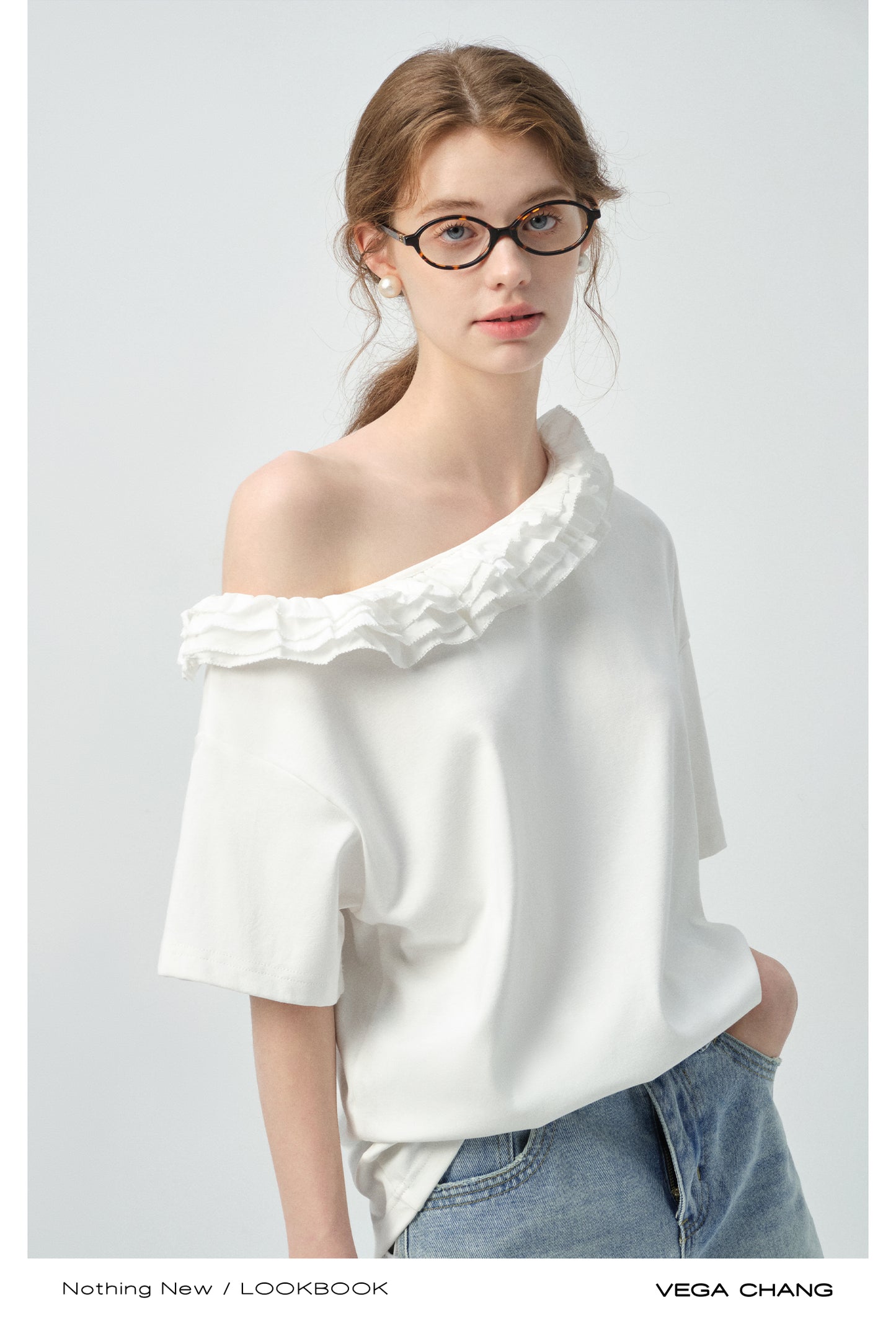 Off-Shoulder Frill Neck Tee
