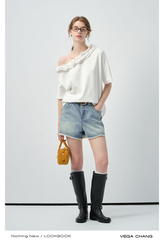 Off-Shoulder Frill Neck Tee