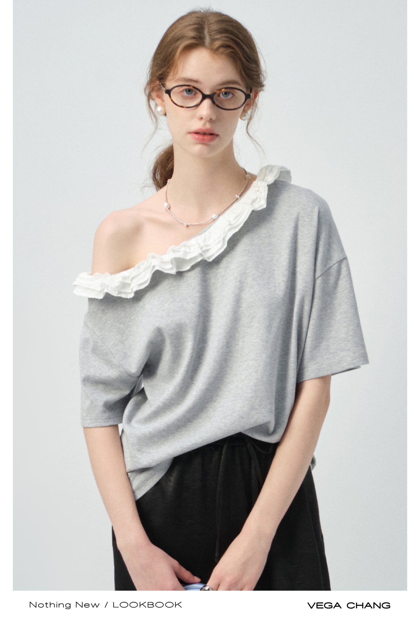 Off-Shoulder Frill Neck Tee