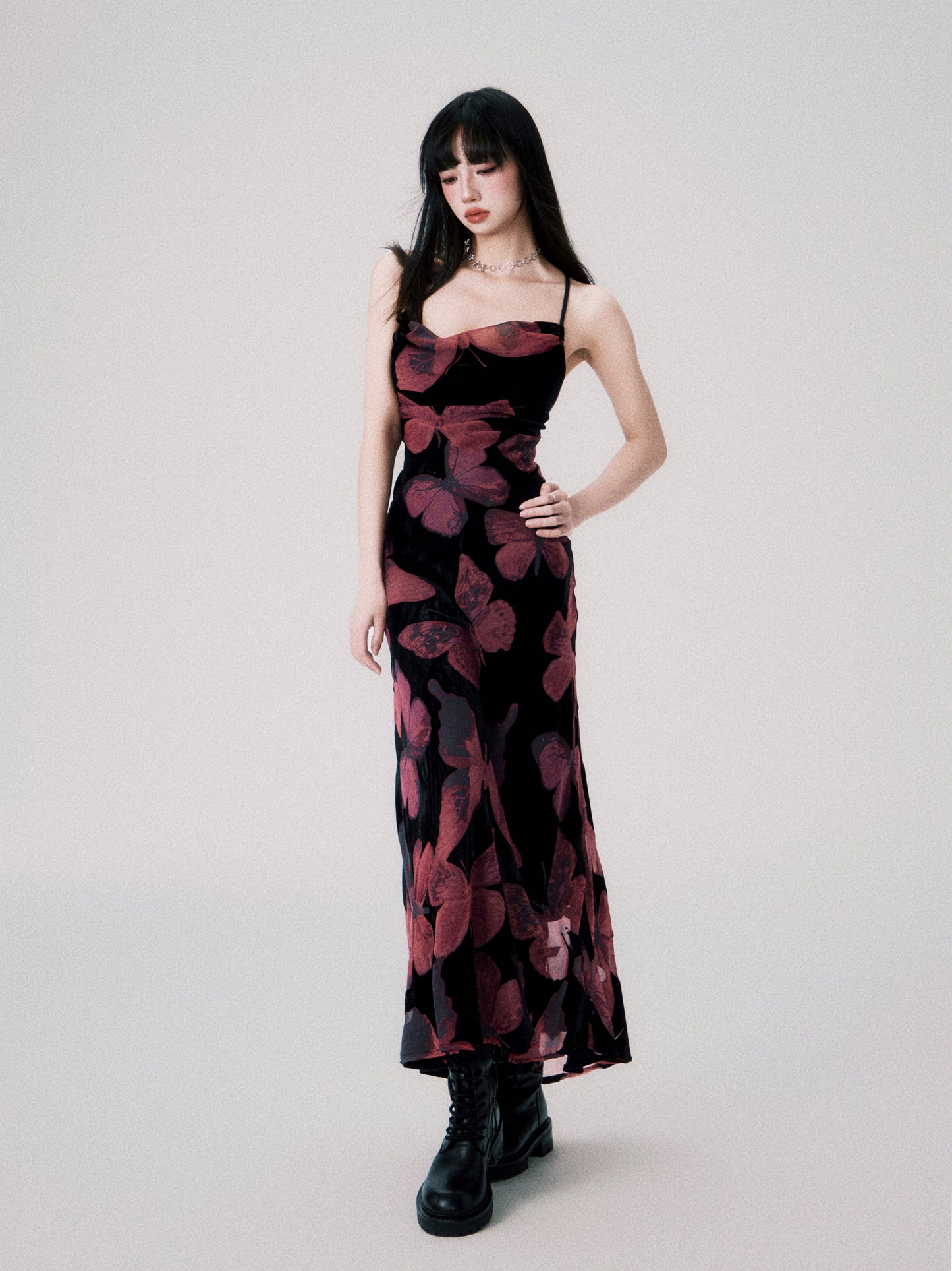 Cinematic Butterfly Print Cross-Strap Cami Dress