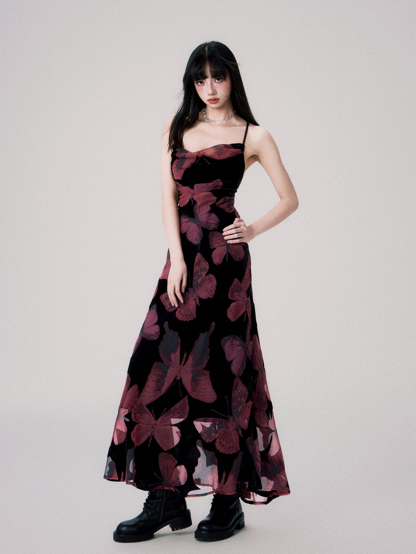 Cinematic Butterfly Print Cross-Strap Cami Dress