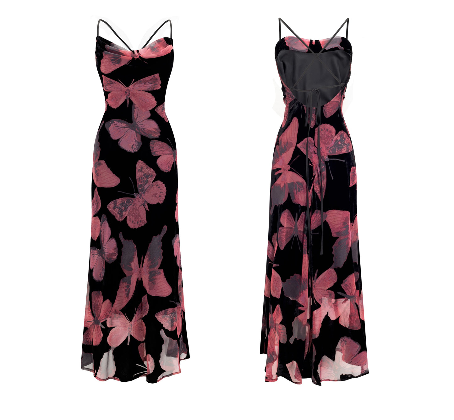 Cinematic Butterfly Print Cross-Strap Cami Dress