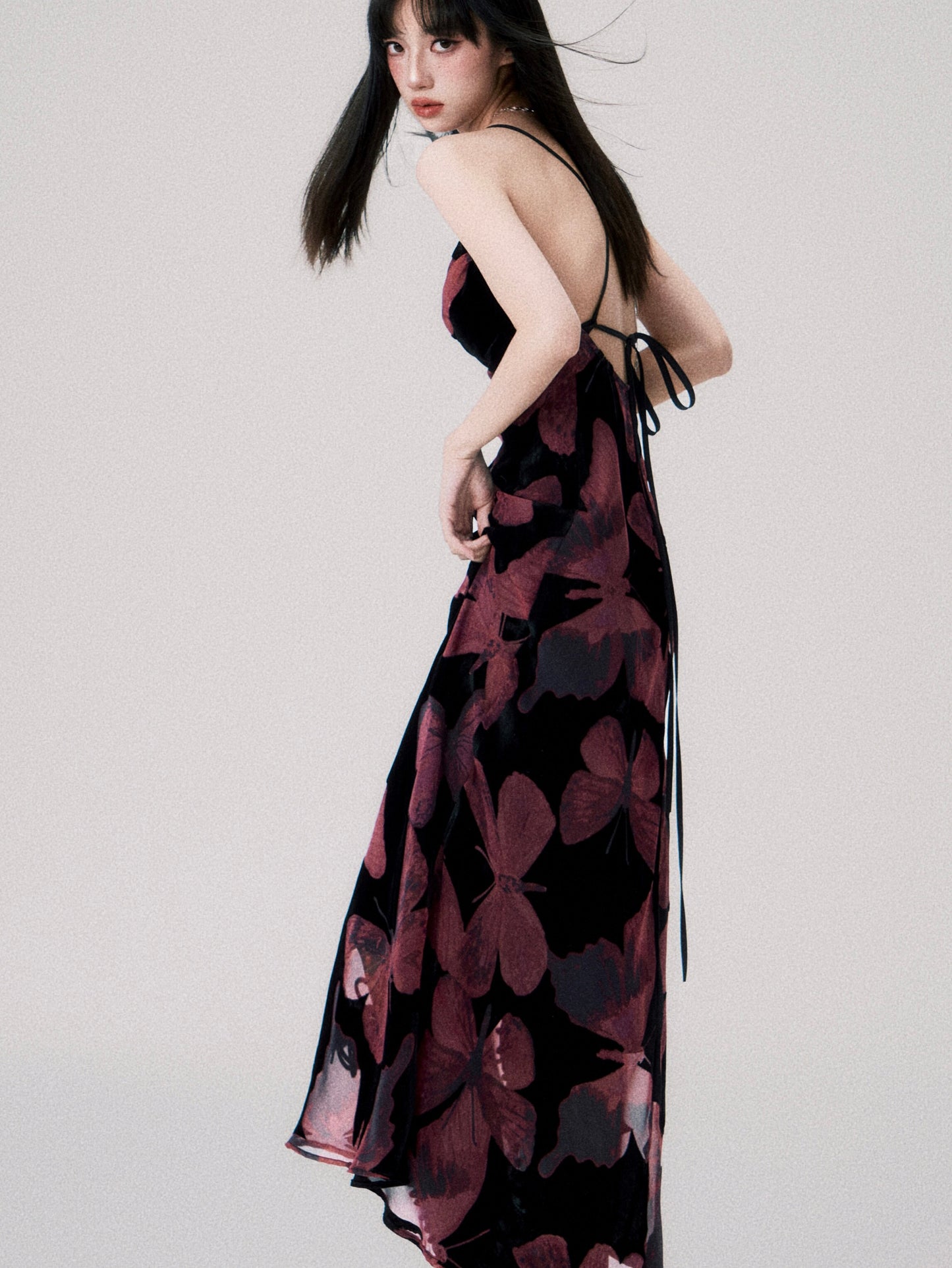 Cinematic Butterfly Print Cross-Strap Cami Dress