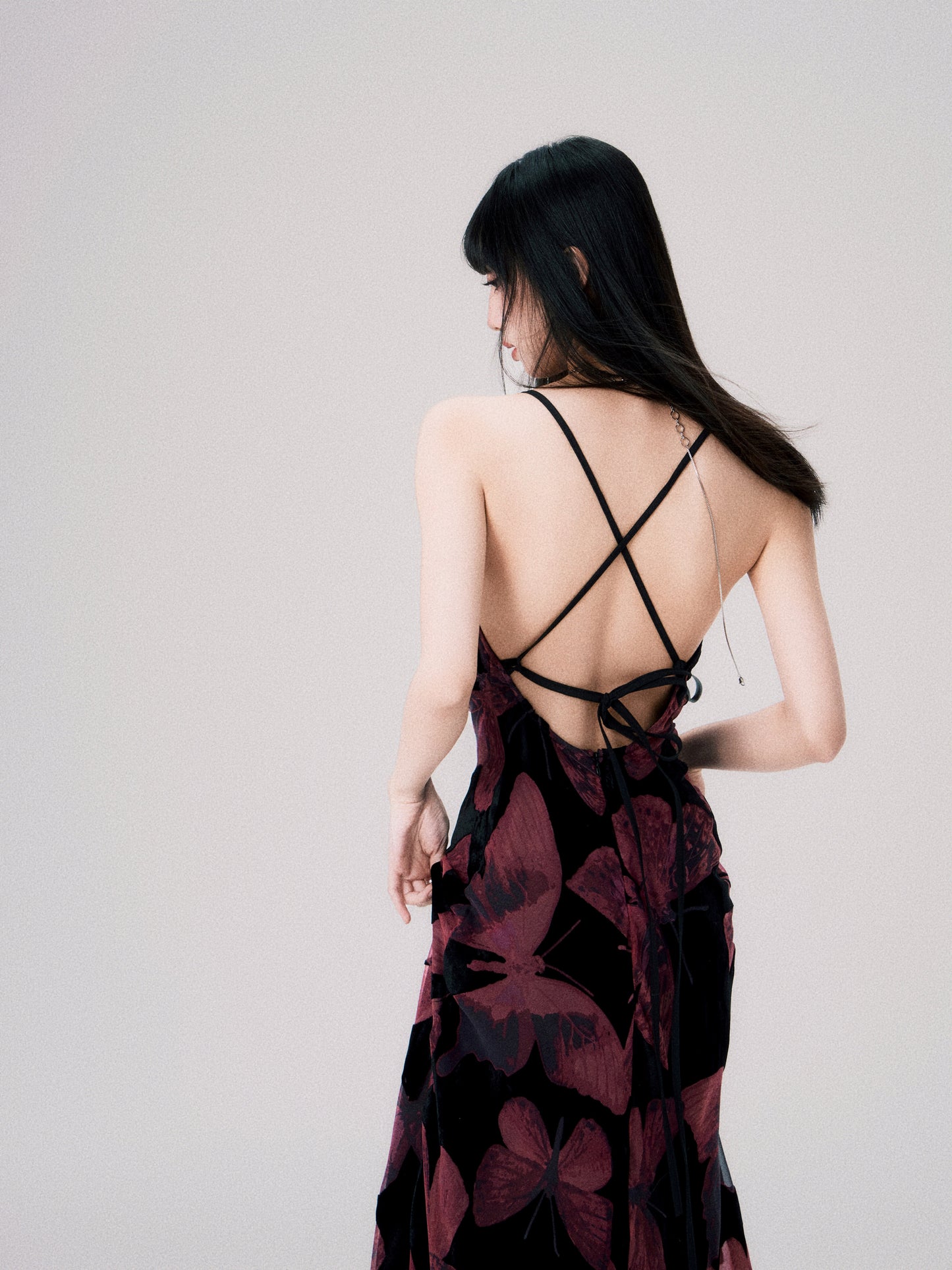 Cinematic Butterfly Print Cross-Strap Cami Dress