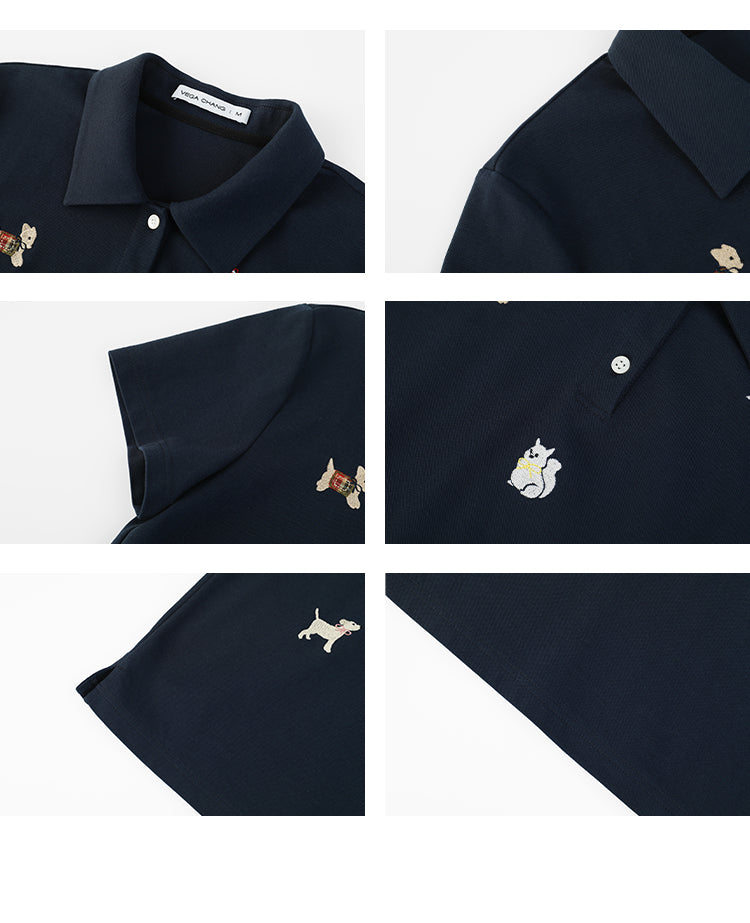 Puppy Motif Embroidered Polo Shirt