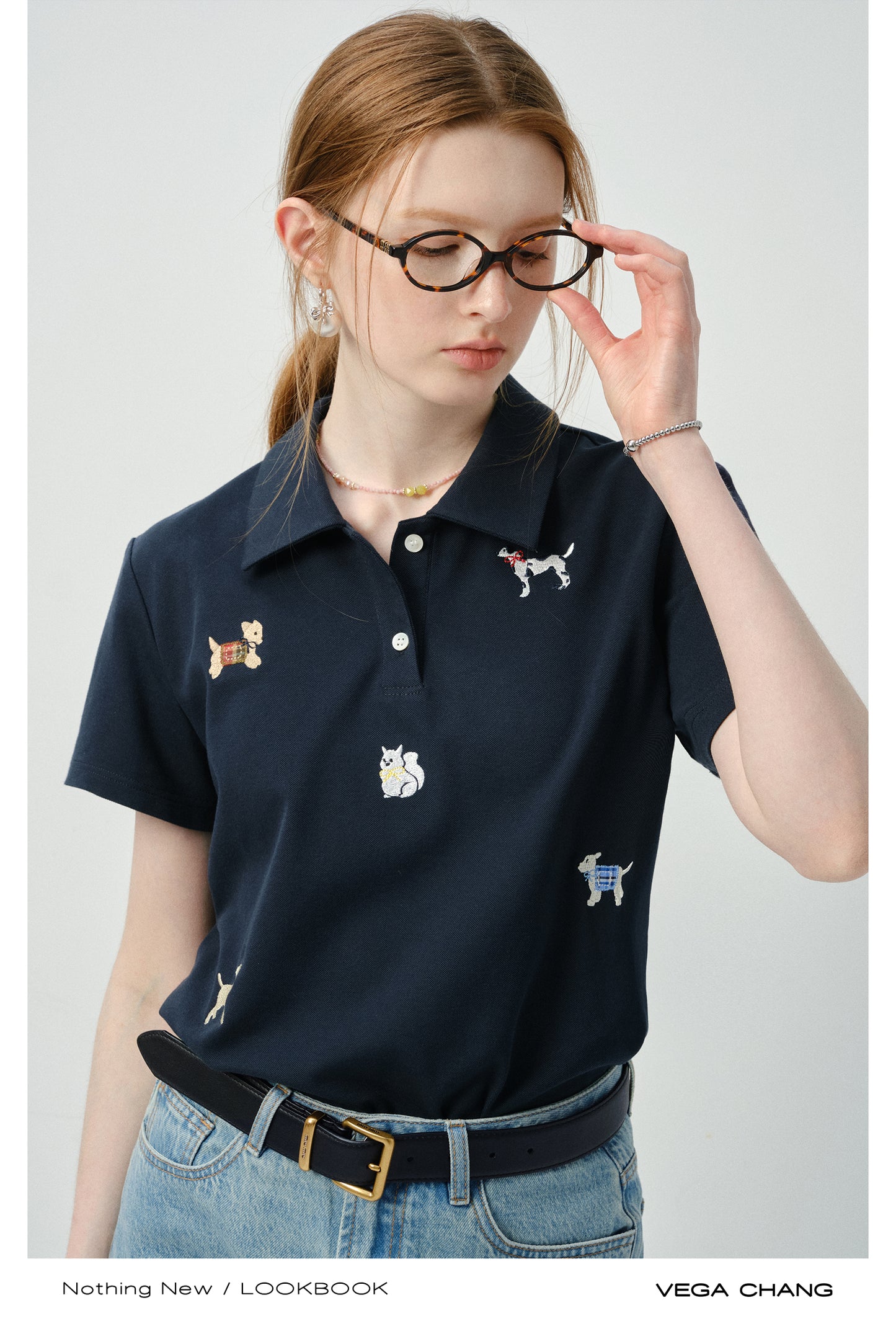 Puppy Motif Embroidered Polo Shirt
