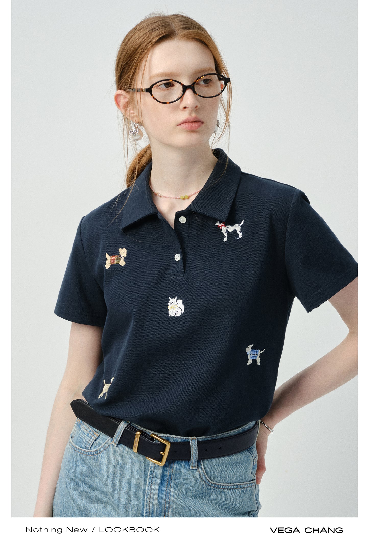 Puppy Motif Embroidered Polo Shirt